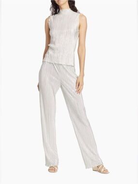 Rails Rowan Silver-White Pleated Sleeveless Jumpsuit